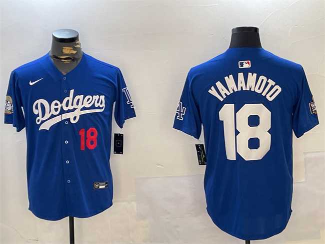 Men%27s Los Angeles Dodgers #18 Yoshinobu Yamamoto Royal 2024 World Series Patch Alternate Limited Stitched Jersey->los angeles dodgers->MLB Jersey